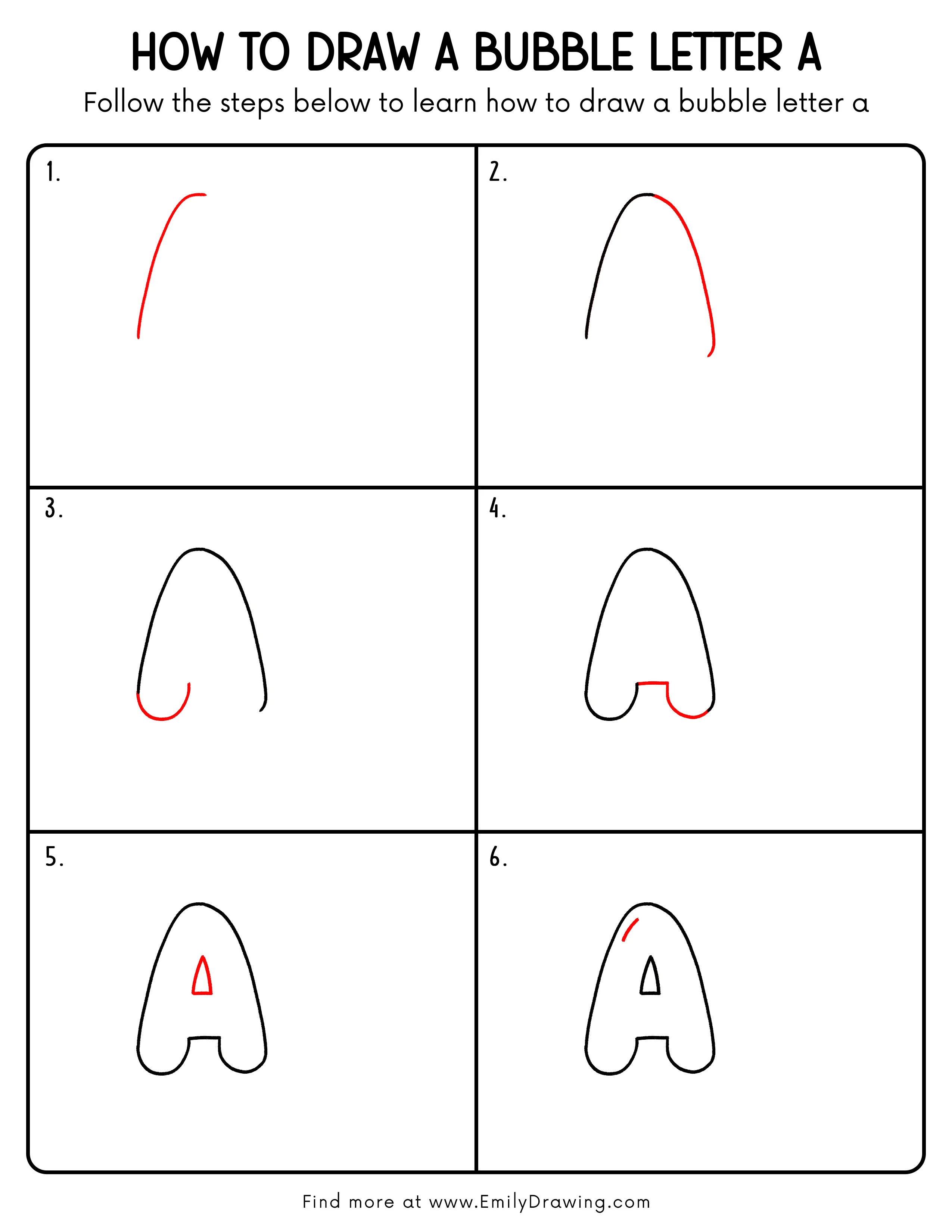 Printable Bubble Letter A Drawing Guide